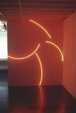 粉色墙上四个不完整的红色霓虹灯圆圈 Four Incomplete Red Neon Circles on a Pink Wall (1977)，斯蒂芬安东纳科斯