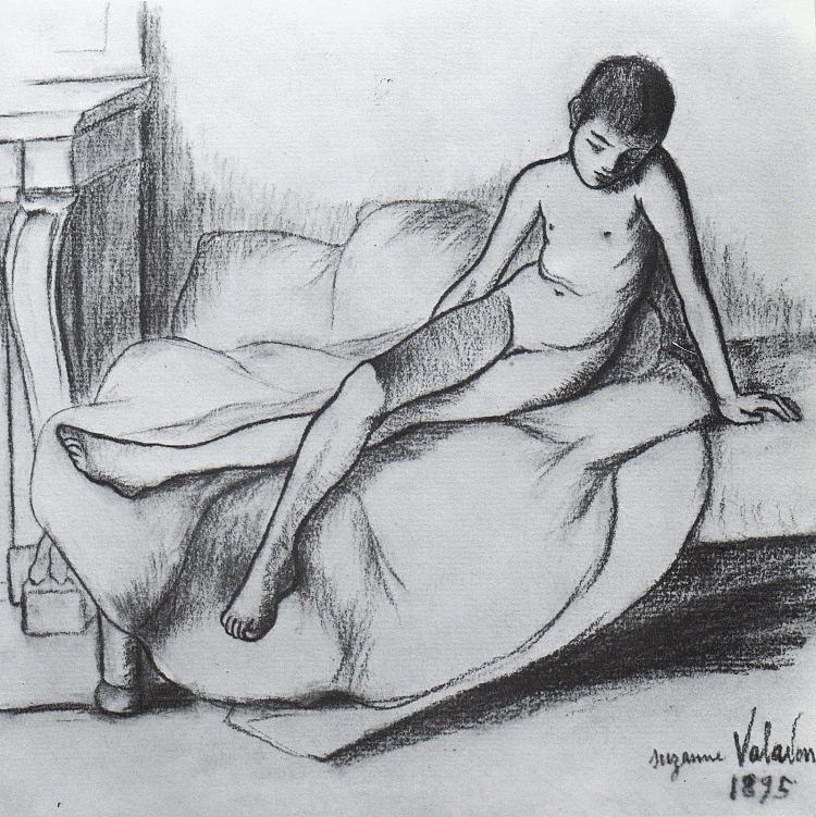 乌特里洛裸体坐在沙发上 Utrillo Nude Sitting on a Couch (1895; Paris,France  )，苏珊娜·瓦拉东