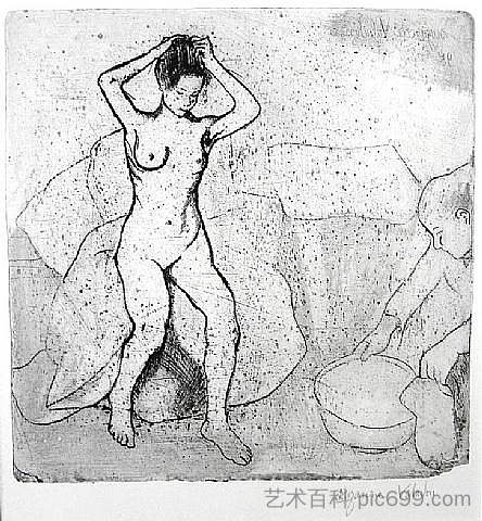 准备洗澡的女人 Woman Preparing for a Bath (1895; Paris,France  )，苏珊娜·瓦拉东