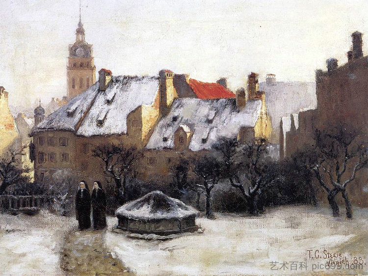 冬日午后老慕尼黑 Winter Afternoon Old Munich (1883)，T·C·斯蒂尔