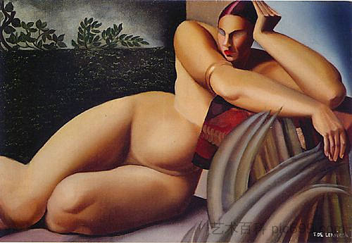 露台上的裸体 Nude on a Terrace (1925)，塔玛拉·德·蓝碧嘉