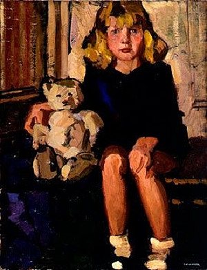 小女孩与她的泰迪熊的肖像（基泽特） Portrait of a Little Girl with Her Teddy Bear (Kizette) (1922)，塔玛拉·德·蓝碧嘉