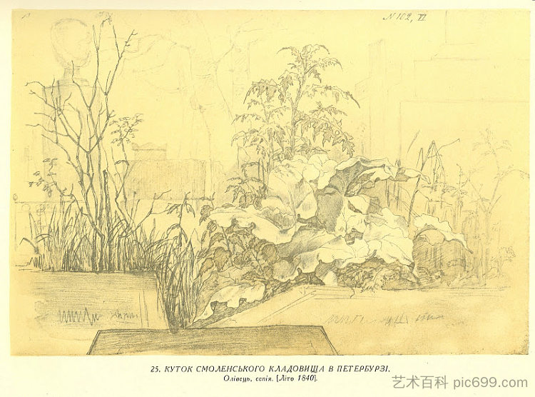 圣彼得堡斯摩棱斯克公墓的角落 A nook of Smolensk cemetery in St. Petersburg (1840)，塔拉斯·舍甫琴科