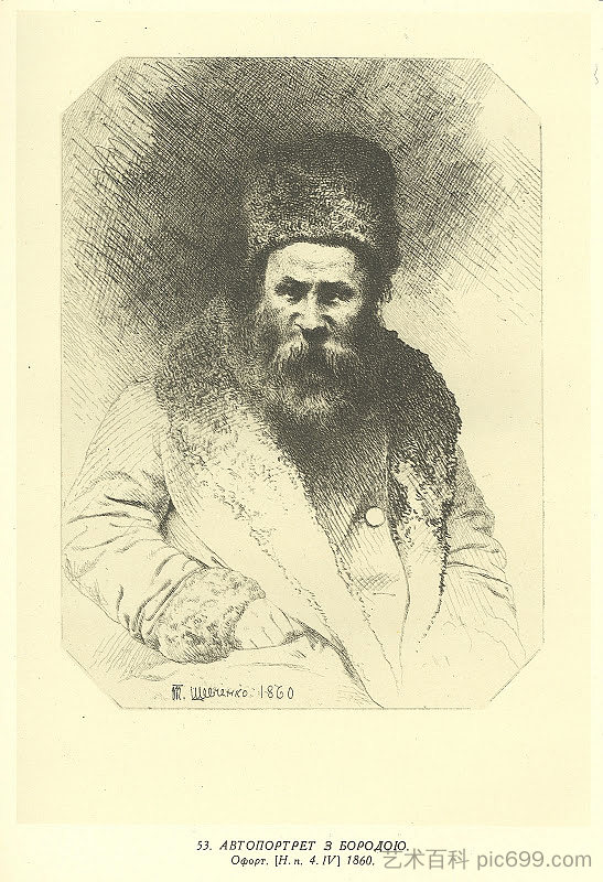 带胡须的自画像 Self-portrait with beard (1860)，塔拉斯·舍甫琴科