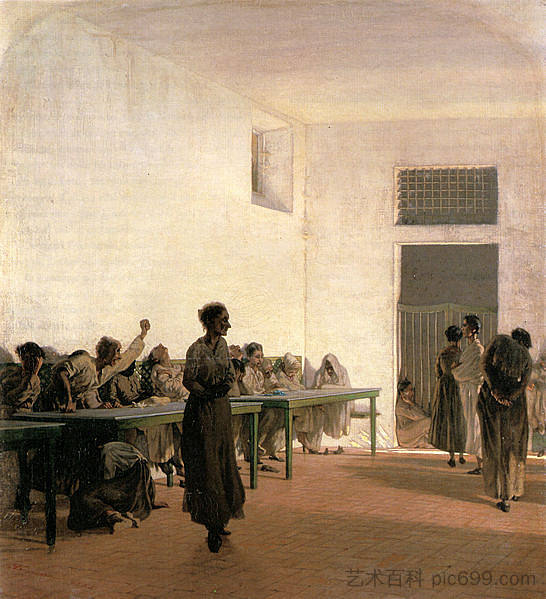 圣博尼法齐奥的疯女人病房 Ward of the madwomen at S. Bonifazio (1865)，Telemaco Signorini