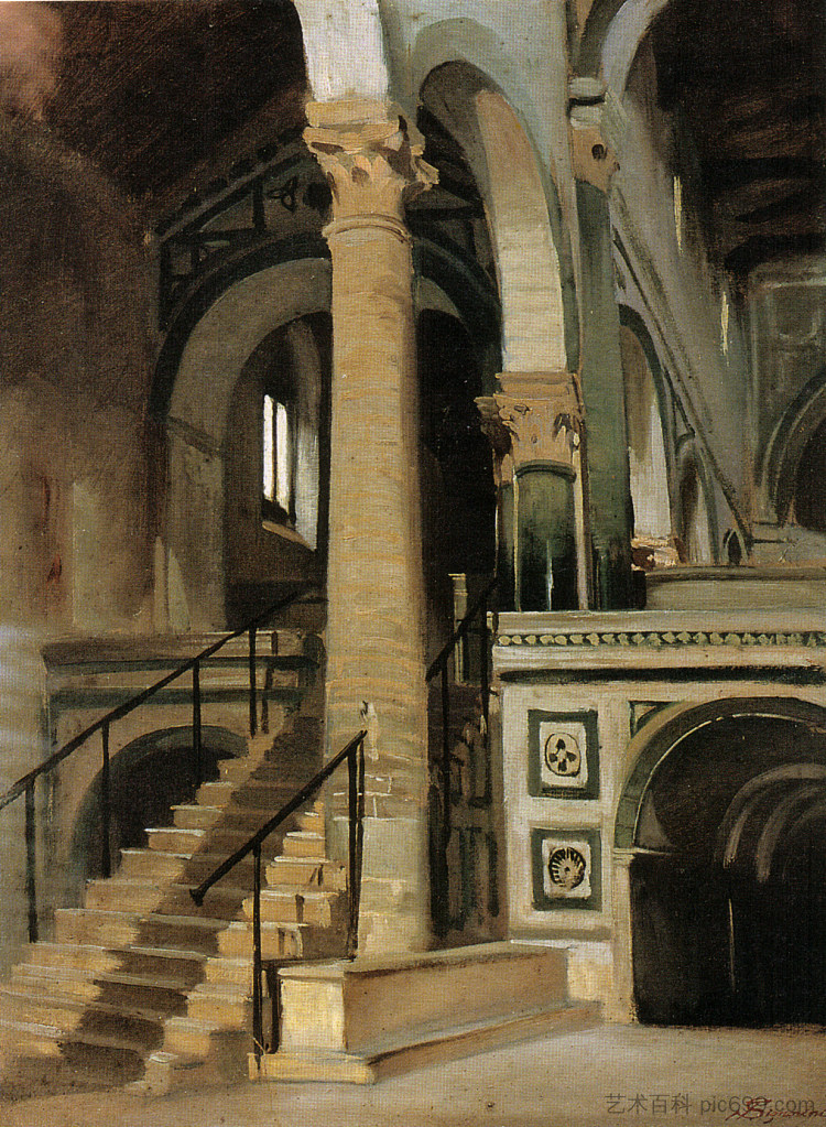 圣米尼亚托内部 Interno di San Miniato (1861)，Telemaco Signorini