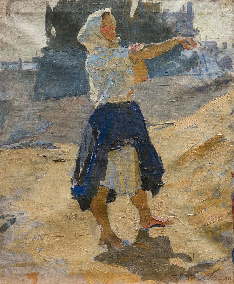 一个女孩卷起袖子。研究“面包” A Girl Rollingup Her Sleeves. Study for 'Bread' (1949)，塔提亚纳亚布隆斯卡