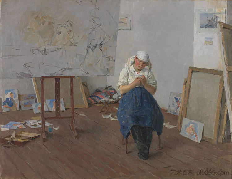 艺术家工作室的模特 A Model on the Artist's Studio (1954)，塔提亚纳亚布隆斯卡