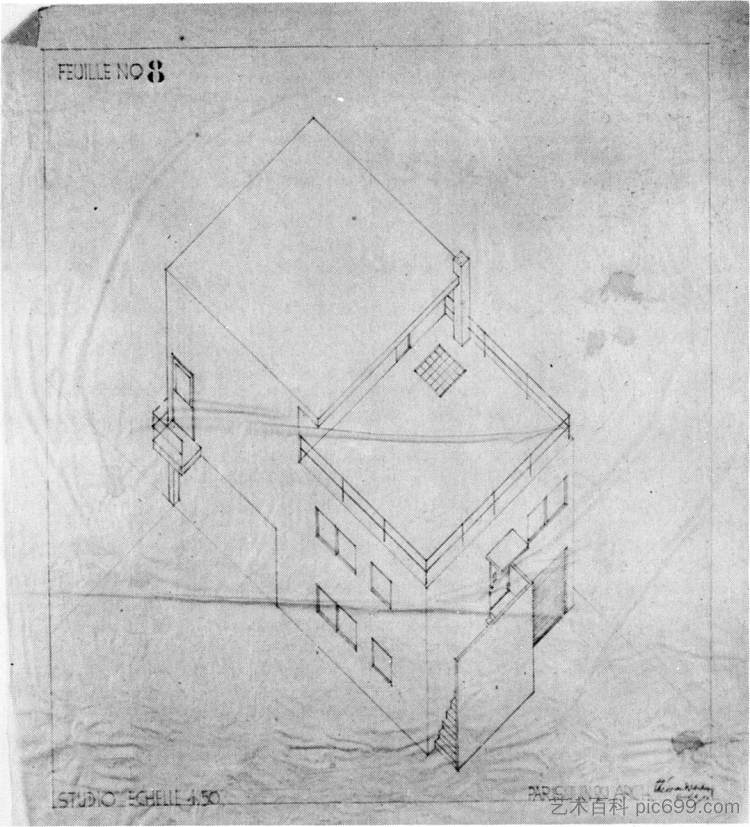 默东房屋的轴测图 Axonometric drawing of the house in Meudon，特奥·凡·杜斯伯格