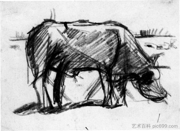 作曲（牛） Composition (The Cow) (c.1917)，特奥·凡·杜斯伯格