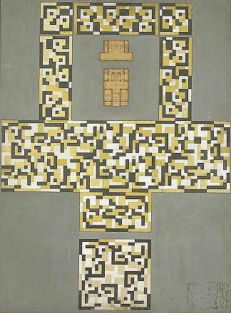 瓷砖地板和入口大厅的设计 Design for a tile floor, and entrance hall (c.1917)，特奥·凡·杜斯伯格