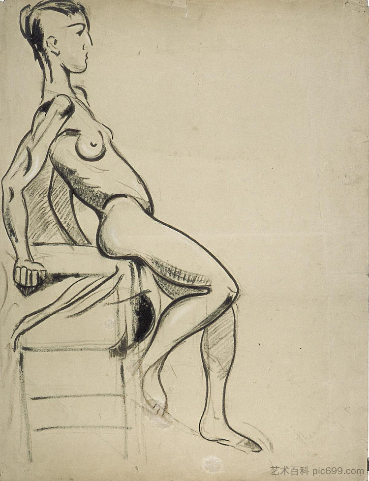 椅子上的女性裸体 Female nude on a chair (1931; Germany  )，特奥·凡·杜斯伯格