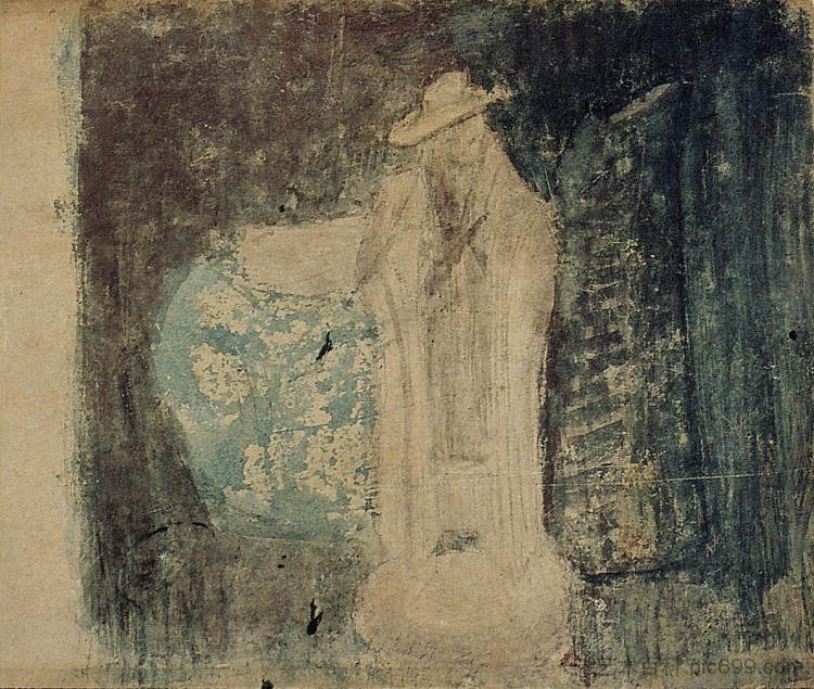 静物与雕像，花瓶和罐子 Still Life with statue, vase and jar (1920)，特奥·凡·杜斯伯格