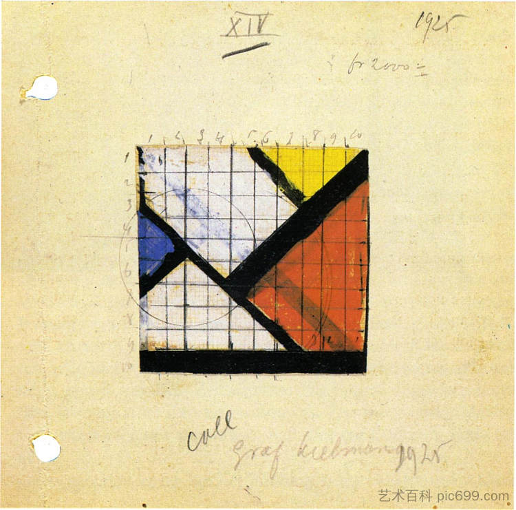 反组合研究十四 Study for Counter Composition XIV (1931; Germany  )，特奥·凡·杜斯伯格