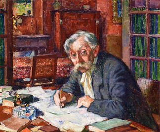 埃米尔·韦尔哈伦写作 Emile Verhaeren Writing (1915)，西奥·凡·莱西尔伯格