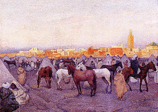 摩洛哥村庄附近的营地 Encampment near a Moroccan Village (1888)，西奥·凡·莱西尔伯格