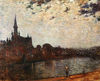 晚上在伊克塞尔的圣十字教堂 Holy Cross Church at Ixelles at Night (1886)，西奥·凡·莱西尔伯格