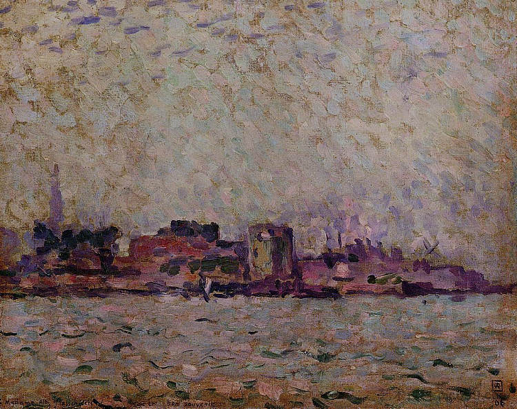 荷兰维尔港上空的晨雾 Morning Fog over the Port of Veer, Holland (1906)，西奥·凡·莱西尔伯格