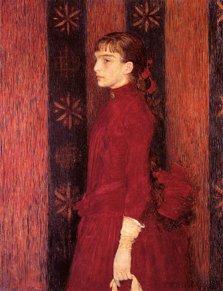 红衣少女的肖像 Portrait of a Young Girl in Red (c.1887)，西奥·凡·莱西尔伯格