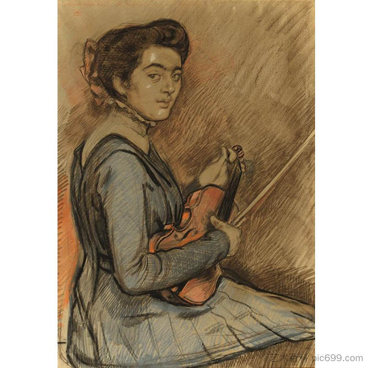 蕾妮·德鲁特与小提琴 Renee Druet with violin (1910)，西奥·凡·莱西尔伯格