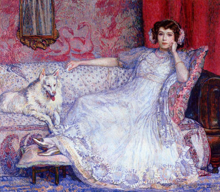 白衣女人（海伦·凯勒夫人的肖像） The Woman in White (Portrait of Madame Helene Keller) (1907)，西奥·凡·莱西尔伯格