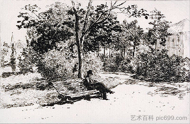 在西斯米丘花园阅读 Reading in the Cismigiu Garden (1879)，西奥多·阿曼