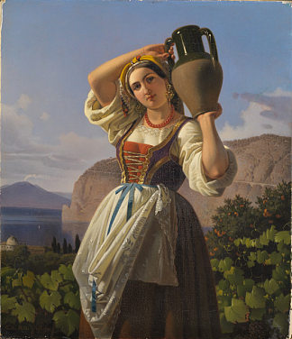 意大利女孩与水壶 Italian girl with water jug (1848)，西奥多·利奥波德·韦勒