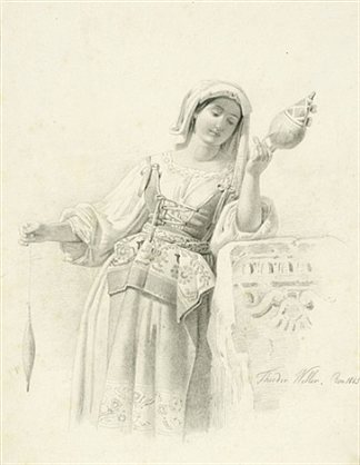 年轻的罗马女人与迪斯塔夫 Young Roman woman with distaff (1845)，西奥多·利奥波德·韦勒