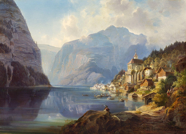 萨尔茨卡默古特湖畔采尔的景色 View of Zell am See in Salzkammergut (1841),西奥多·利奥波德·韦勒