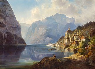 萨尔茨卡默古特湖畔采尔的景色 View of Zell am See in Salzkammergut (1841)，西奥多·利奥波德·韦勒