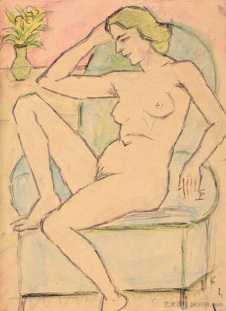 绿色椅子上的裸体 Nude in Green Chair，西奥多·帕拉迪