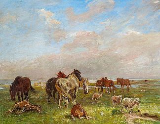 一群马，萨尔索门 A group of horses, Saltholmen (1906)，西奥多·菲利普森