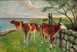 萨尔特霍尔姆大门附近的牛 Cattle near a gate, Saltholm，西奥多·菲利普森
