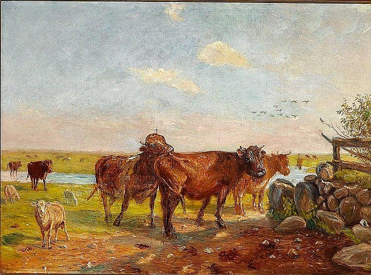 萨尔特霍尔姆的牛 Cattle on Saltholm (1912)，西奥多·菲利普森