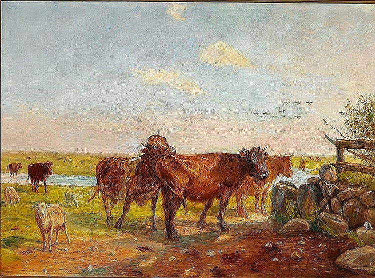 萨尔特霍尔姆的牛 Cattle on Saltholm (1912)，西奥多·菲利普森