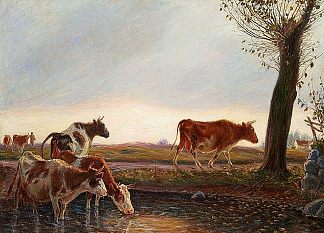 奶牛在晚上回家 Cows homeward bound in the evening (1904)，西奥多·菲利普森