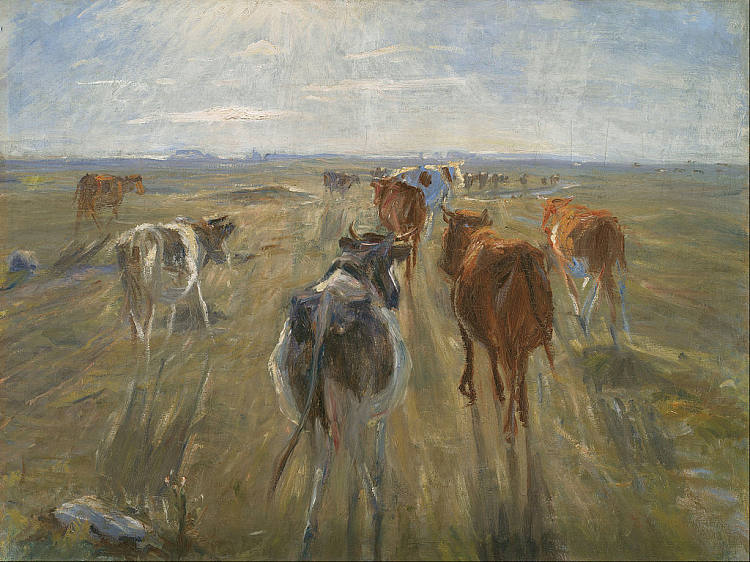 长长的阴影。萨尔索姆岛上的牛 Long Shadows. Cattle on the Island of Saltholm (1890)，西奥多·菲利普森