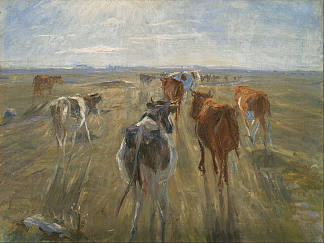 长长的阴影。萨尔索姆岛上的牛 Long Shadows. Cattle on the Island of Saltholm (1890)，西奥多·菲利普森