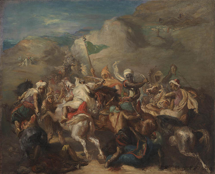 围绕标准的阿拉伯骑兵之战 Battle of Arab Horsemen Around a Standard (1854),狄奥多·夏塞希奥