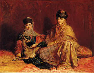 来自君士坦丁的女人和女孩与瞪羚 Woman and girl from Constantine with a gazelle (1851)，狄奥多·夏塞希奥