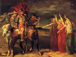 麦克白跟随班柯在沼地上遇到了三个女巫 Macbeth followed by Banquo meets the three witches on the Moor (1855)，狄奥多·夏塞希奥