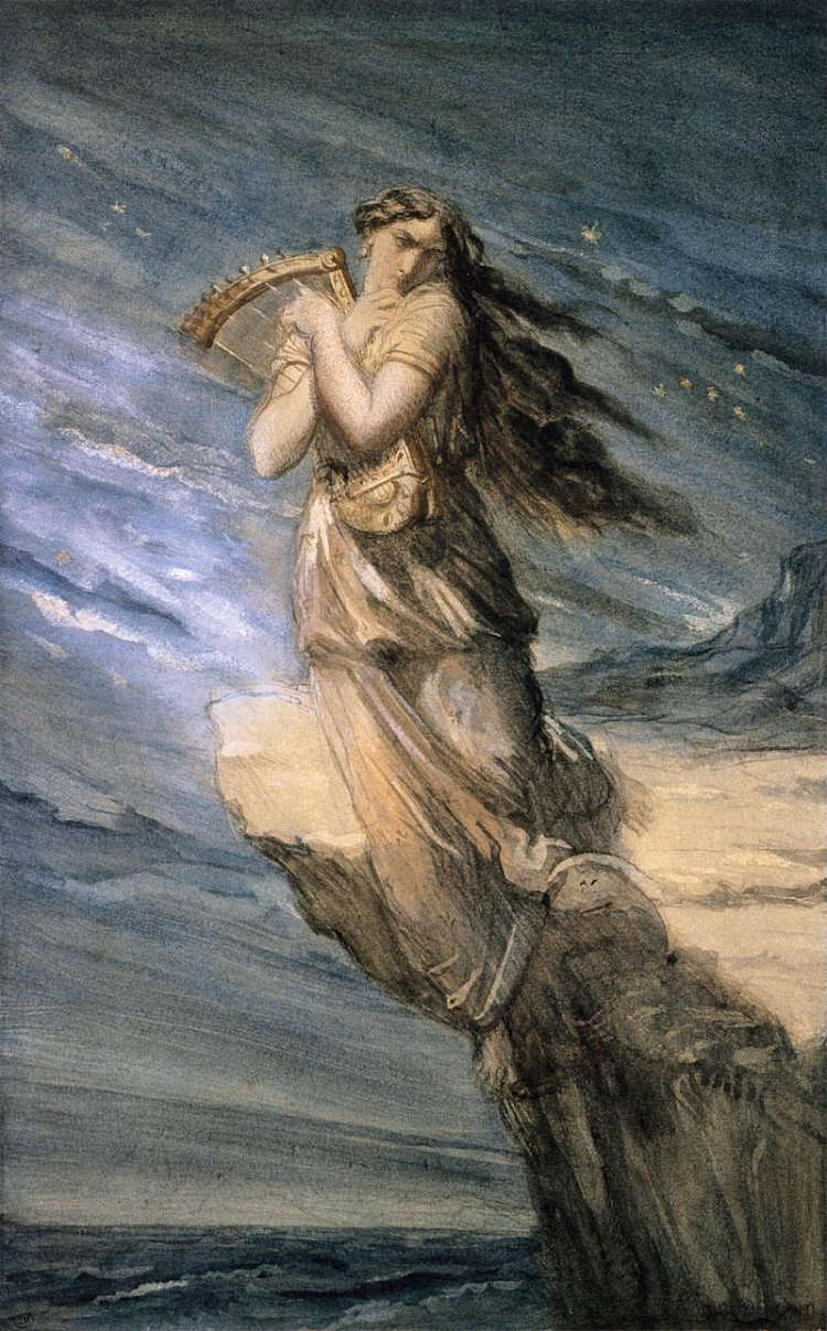 萨福从卢卡迪亚海角跃入大海 Sappho Leaping into the Sea from the Leucadian Promontory (1840),狄奥多·夏塞希奥