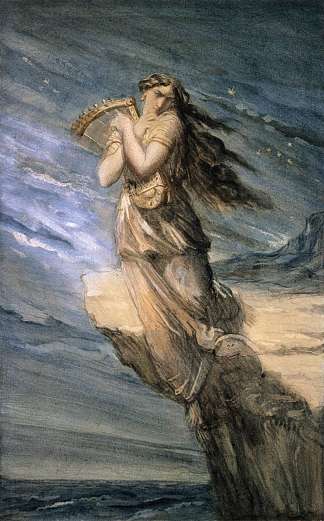 萨福从卢卡迪亚海角跃入大海 Sappho Leaping into the Sea from the Leucadian Promontory (1840)，狄奥多·夏塞希奥