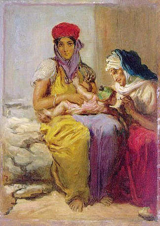 年轻的摩尔妇女正在照顾她的孩子 Young Moorish Woman Nursing Her Child (1850)，狄奥多·夏塞希奥