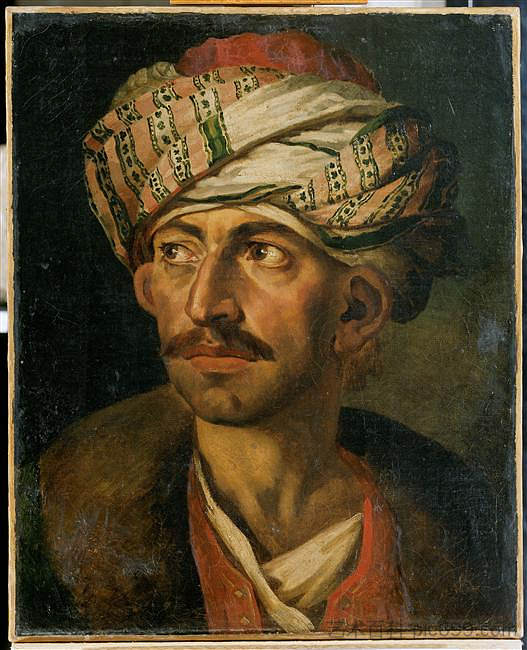 一个东方人的头（穆斯塔法的肖像） Head of an Oriental man (Portrait of Mustapha) (1819 - 1820)，西奥多·杰利柯