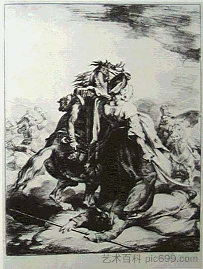 马梅卢克防守受伤的小号手 Mameluke defending wounded trumpete (1818)，西奥多·杰利柯