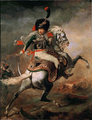 骑马冲锋的猎兵军官（冲锋骠骑兵） Officer of the Chasseurs Charging on Horseback (Charging Hussar) (1812)，西奥多·杰利柯