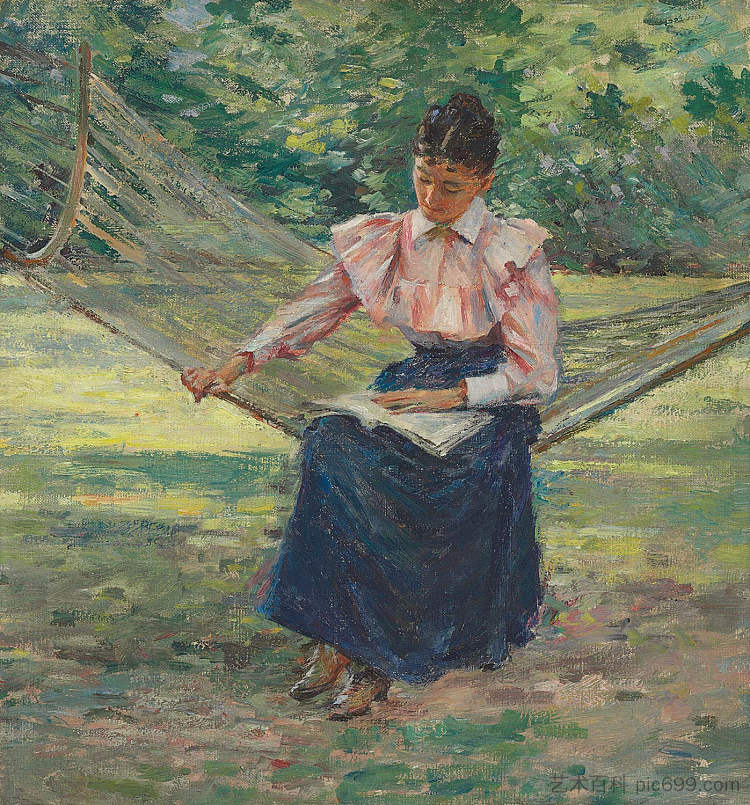 吊床上的女孩 Girl in Hammock (1894)，西奥多·罗宾逊