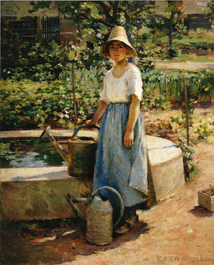 在喷泉 At the Fountain (c.1890)，西奥多·罗宾逊