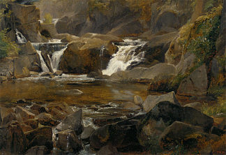 奥弗涅有水坝的溪流 A stream with dam in Auvergne (1830; France                     )，西奥多·卢索